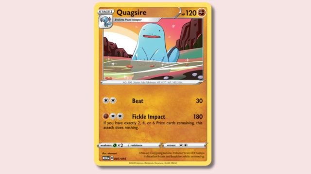Quagsire Pokémon card on a pink background.