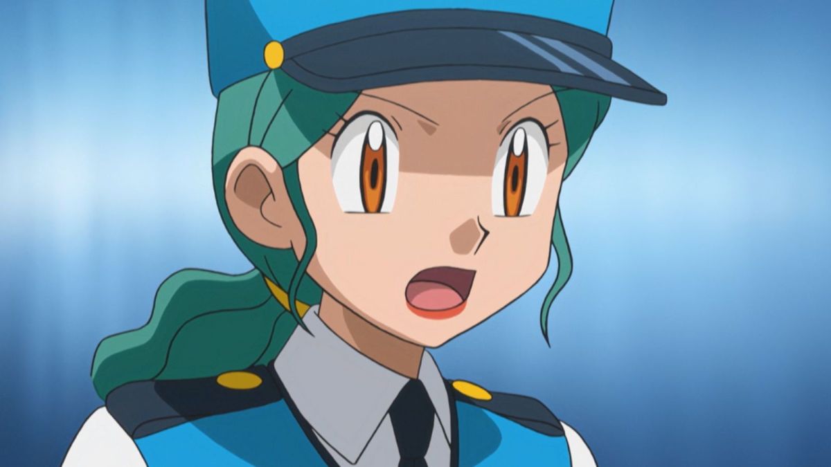 Officer Jenny from the Pokémon anime looking surprised.